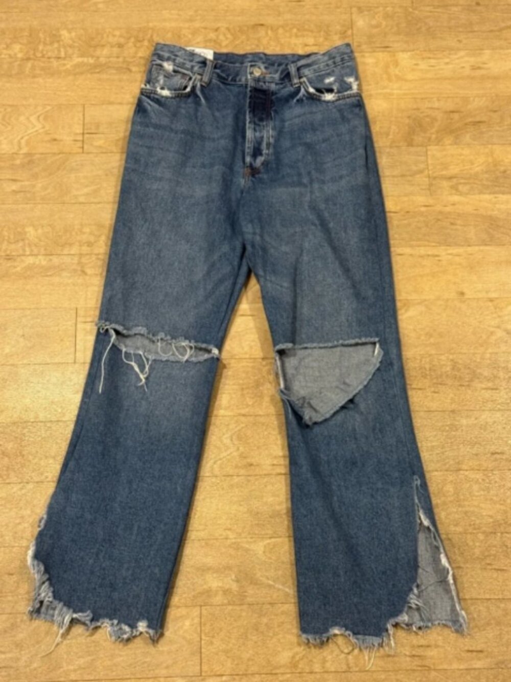 Zara TRF Denim IX'D Markers Jeans Size 6 Distressed Straight Leg